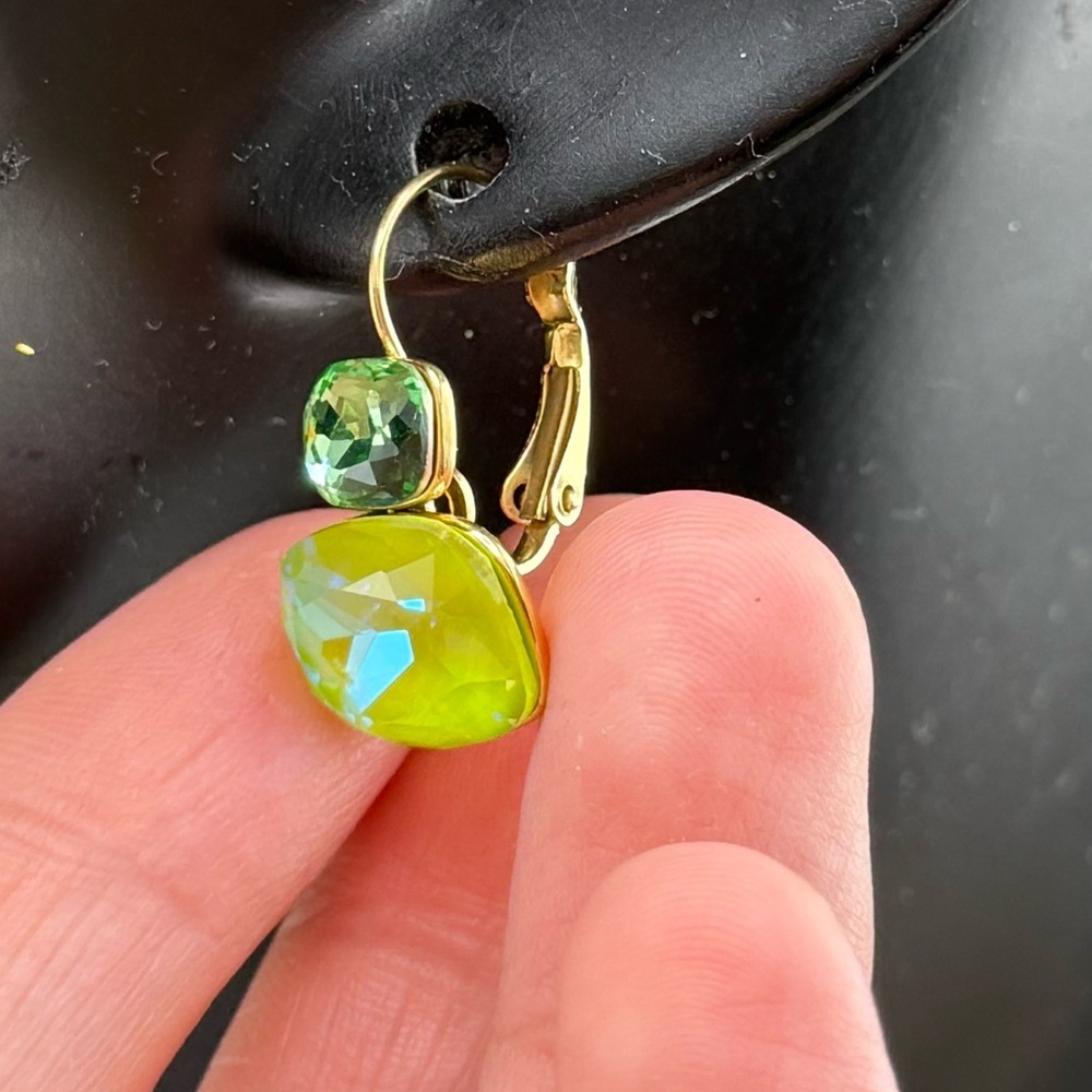 Green Crystal Drop Earrings – Stainless Steel, PVD Real Gold Plated - Picture 9 of 9